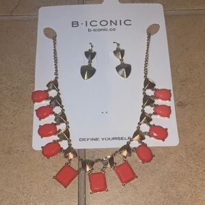 Coral and Gold Necklace and Earring Set